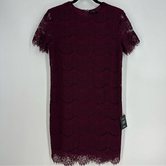 LULUS  Take Me to Brunch Burgundy Lace Overlay Shift Mini Dress Sz M - Picture 7 of 10